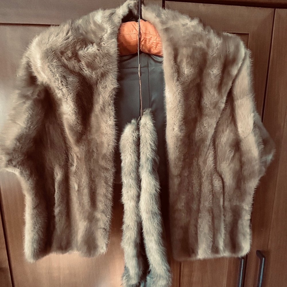 Luxurious 100% Mink Stole Cape Shawl Detachable Collar Fur Bag
